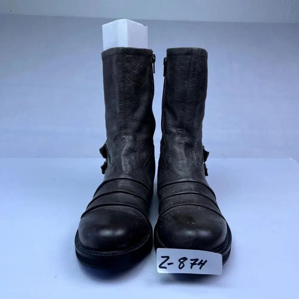 otBT Boots Womens Size 7.5 M Brown Appleton Leather Zip Double Buckle Moto